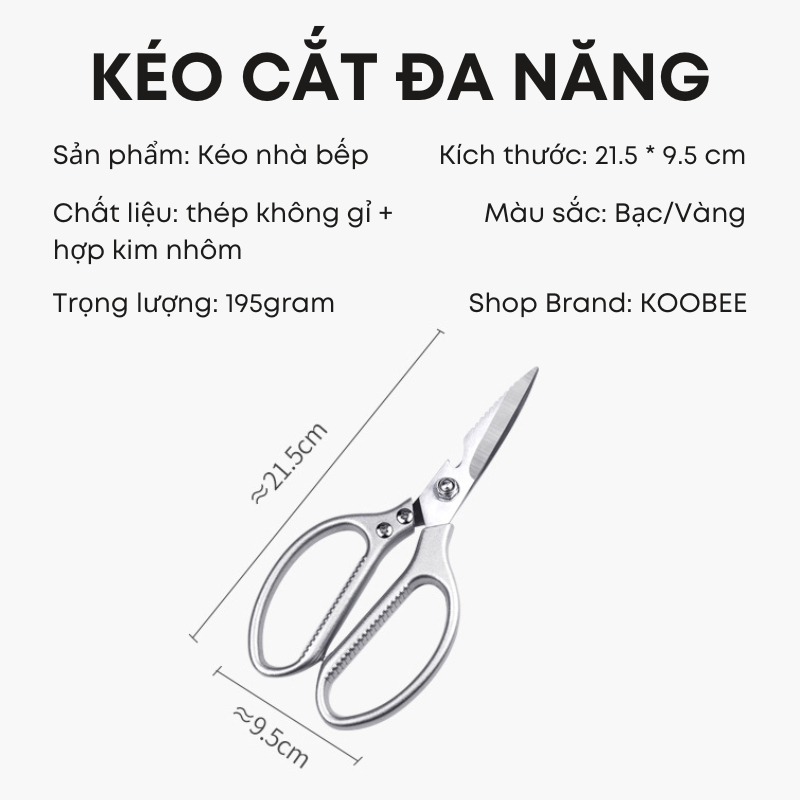 Kéo Cắt Gà Inox Cao Cấp KOOBEE – Kéo Nhà Bếp Đa Năng Siêu Sắc, Chống Gỉ, Cắt Thịt Xương Dễ Dàng (SC01)