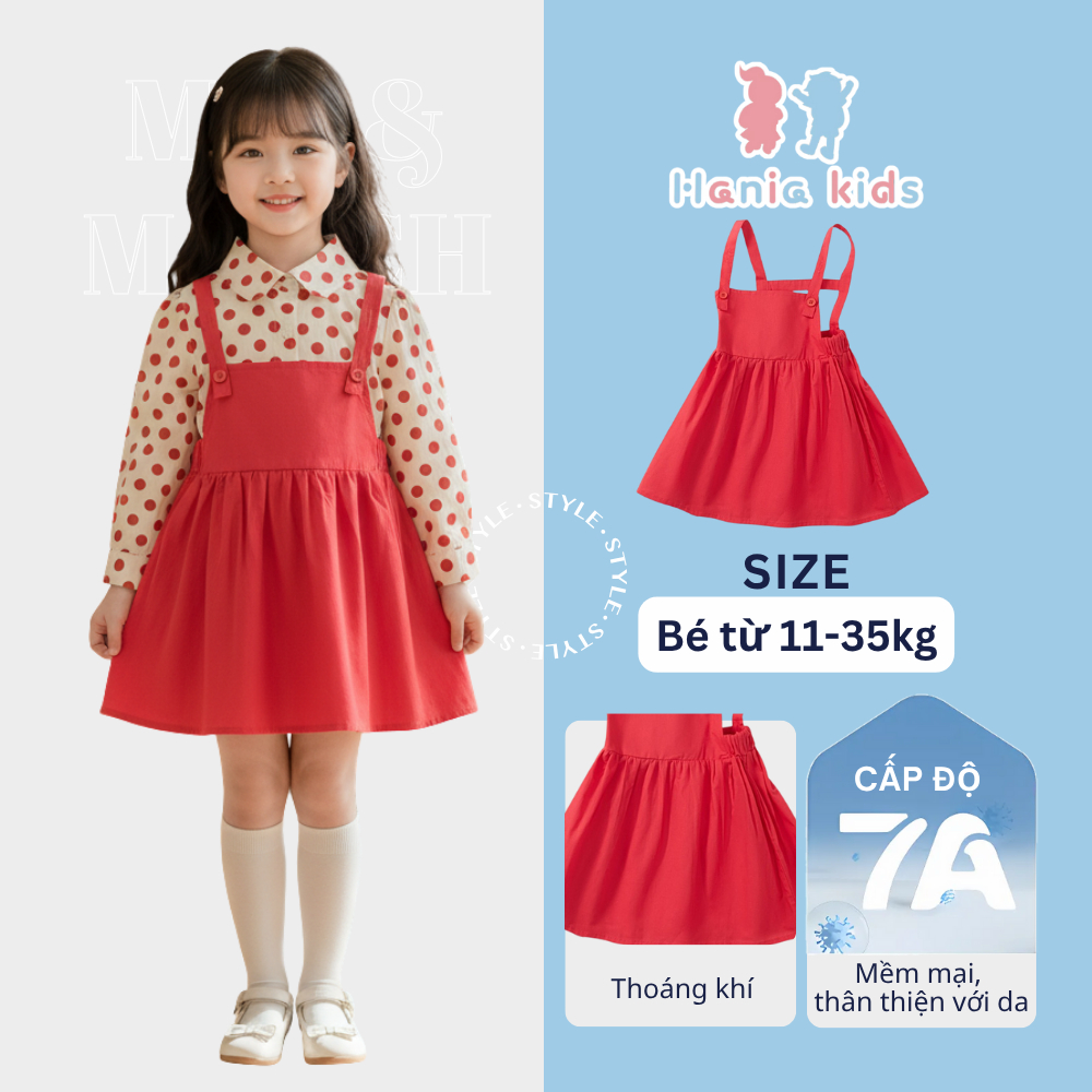 Váy Yếm Bé Gái Hania Kids Màu Đỏ Dễ Thương Phong Cách Cổ Điển
