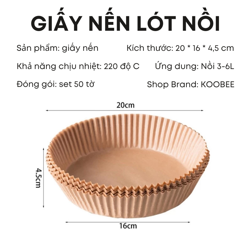 Set 50 Khay Giấy Nến Tròn Không Lỗ KOOBEE – Lót Nồi Chiên Không Dầu, Chống Dính, Tiện Lợi, Sạch Gọn