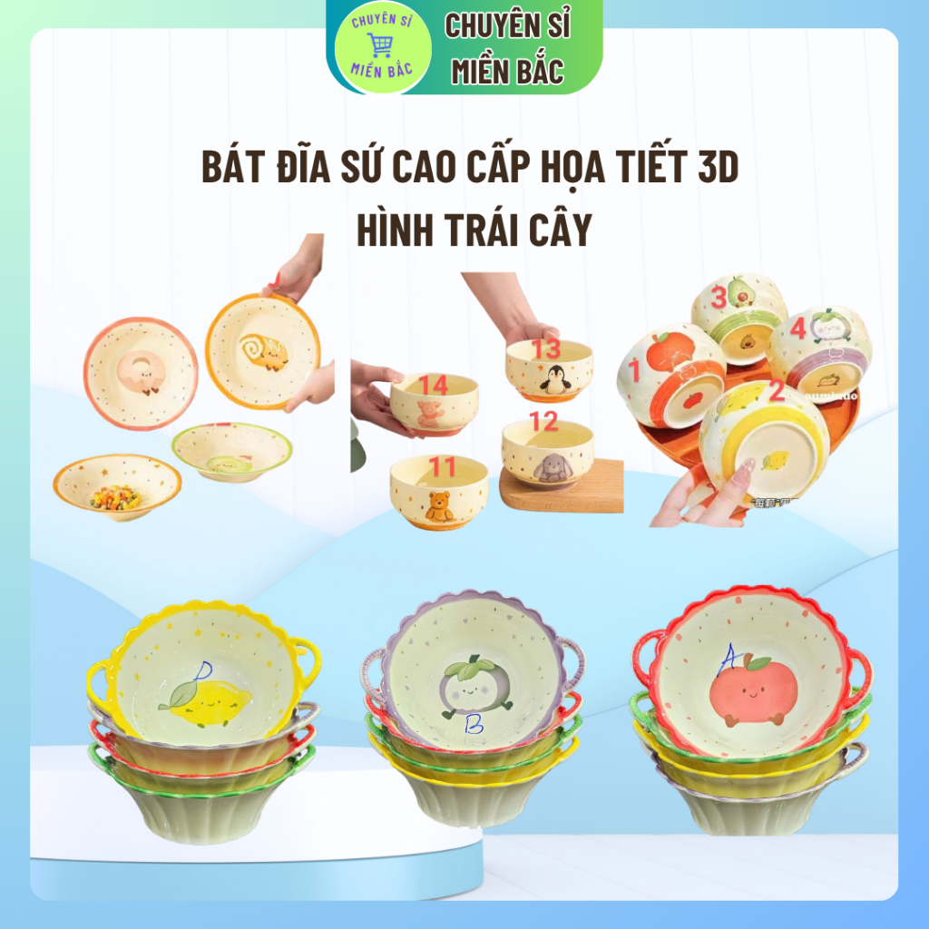 Bát Đĩa Sứ Cao Cấp Họa Men Mịn Màng, Hàng Xịn Họa Tiết Trái Cây