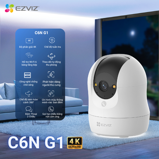 Camera EZVIZ C6N G1 8MP - Góc siêu rộng, Nhận Diện Người và Thú Cưng, True WDR Giảm Chói Sáng, Chạm Gọi Nhanh