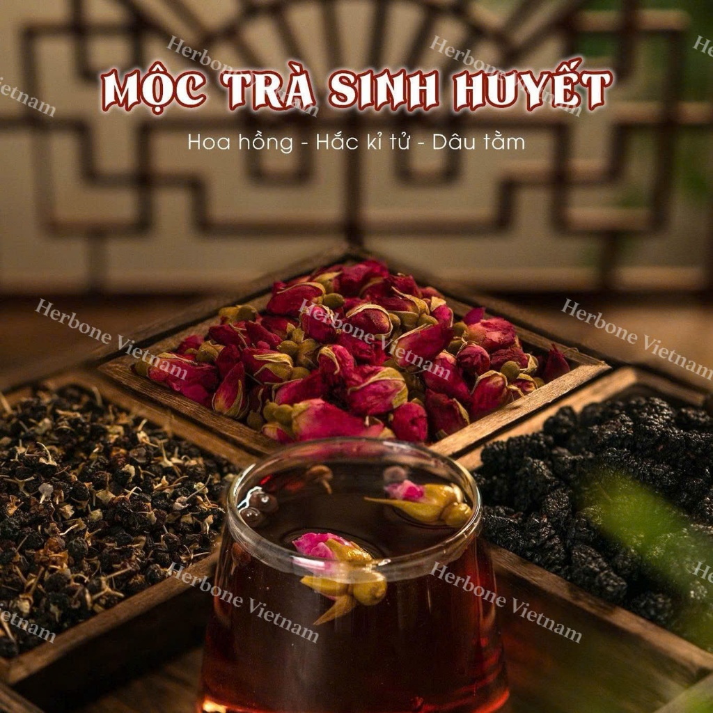 Trà Sinh Huyết HERBONE Hắc Kỷ Tử Nụ Hoa Hồng Dâu Tằm