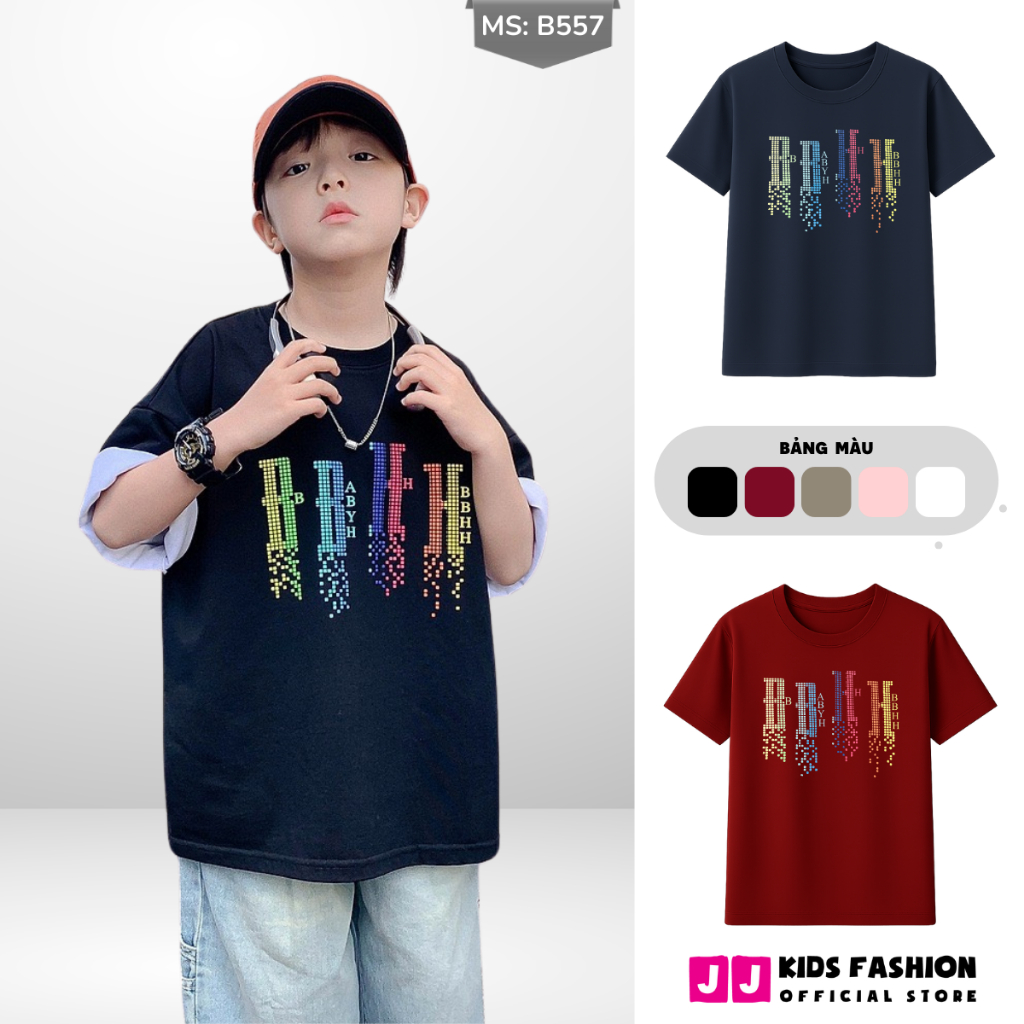 Áo Thun Ngắn Tay Mùa Hè Cho Bé Trai, Bé Gái In Hình Năng Động, Cổ Tròn B557 | JJ Kids Fashion