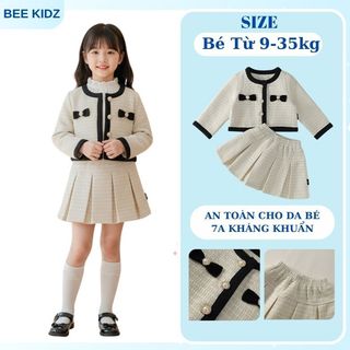 Sét Cho Bé Gái, Sét Tiểu Thư Dài Tay Kèm Chân Váy Xếp Ly Cho Bé Gái Chất Liệu Dạ  Mềm Mại
