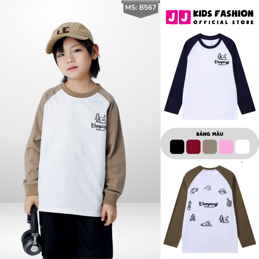 Áo Thun Dài Tay Xuân Thu Cho Bé Trai, Bé Gái In Hình Năng Động, Cổ Tròn B567 | JJ Kids Fashion