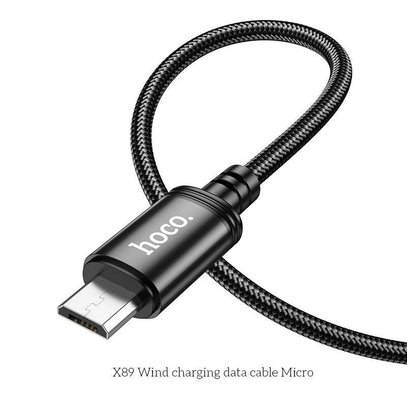 Cáp Sạc USB to Micro Dù Đen Hoco X89 – Dây Sạc Nhanh, Chống Đứt, Dài 1m, Bền Bỉ, Chính Hãng