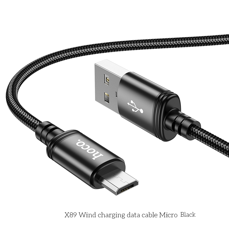 Cáp Sạc USB to Micro Dù Đen Hoco X89 – Dây Sạc Nhanh, Chống Đứt, Dài 1m, Bền Bỉ, Chính Hãng