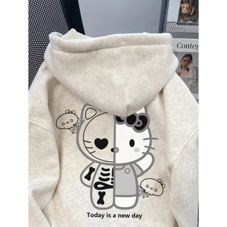 Áo khoác nỉ form rộng tay bồng mũ hai lớp - kitty xương