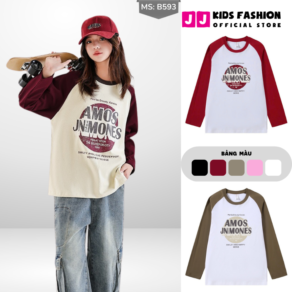 Áo Thun Dài Tay Xuân Thu Cho Bé Trai, Bé Gái In Hình Năng Động, Cổ Tròn B593 | JJ Kids Fashion