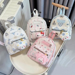 Balo Nhí Mini Họa Tiết In Hình Ngộ Nghĩnh Da PU Phối Vải Tặng Kèm Charm Gấu Dễ Thương - BL004