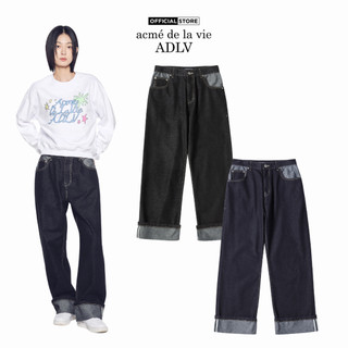 Quần Denim ADLV Roll Up dáng oversized màu đen/xanh navy - Hàng chính hãng
