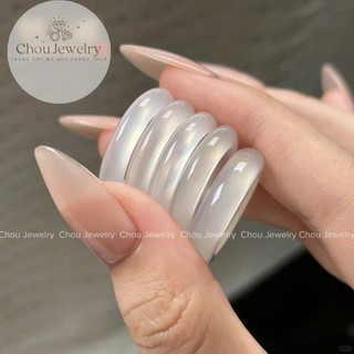 [ Hoả Tốc ] Nhẫn Mã Não Trắng Bạch Nguyệt Quang Bản 5ly Tinh Tế, Thời Trang Brazil Phong Thuỷ - Chou Jewelry
