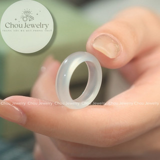 [ Hoả Tốc ] Nhẫn Mã Não Trắng Bạch Nguyệt Quang Bản 5ly Tinh Tế, Thời Trang Brazil Phong Thuỷ - Chou Jewelry