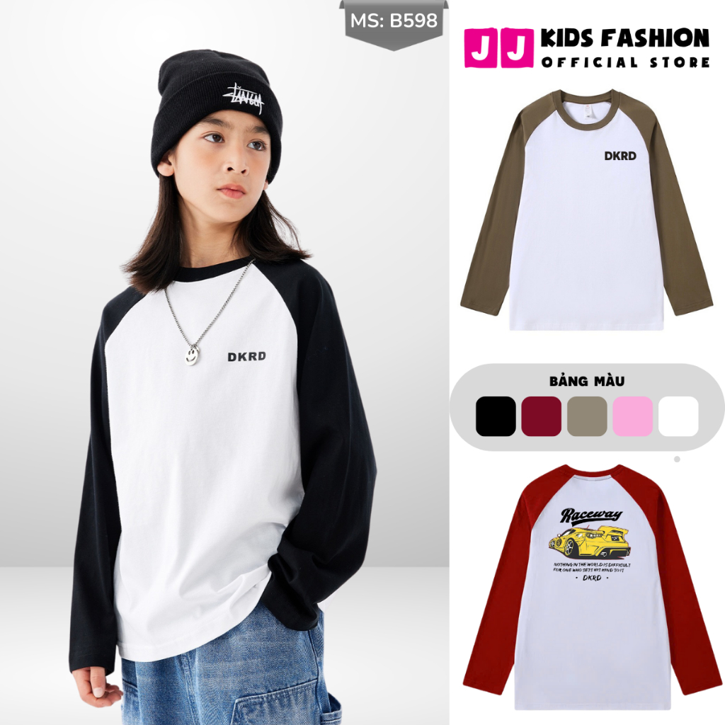 Áo Thun Dài Tay Xuân Thu Cho Bé Trai, Bé Gái In Hình Năng Động, Cổ Tròn | JJ Kids Fashion