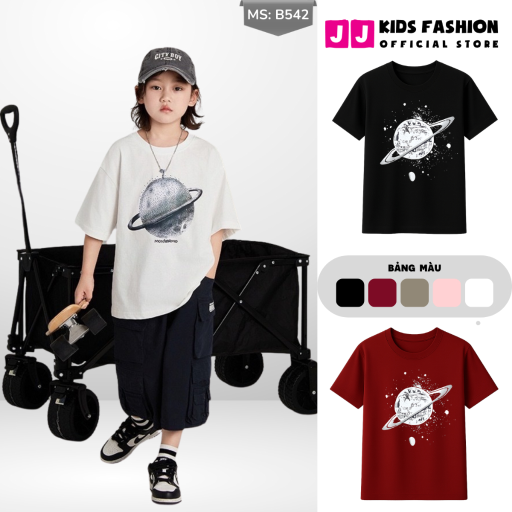 Áo Thun Ngắn Tay Mùa Hè Cho Bé Trai, Bé Gái In Hình Năng Động, Cổ Tròn B542 | JJ Kids Fashion