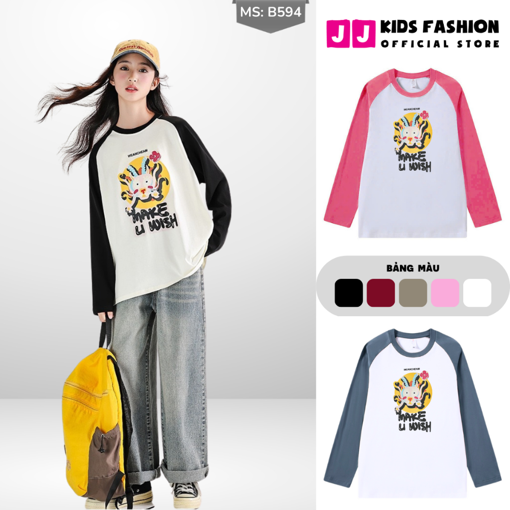 Áo Thun Dài Tay Xuân Thu Cho Bé Trai, Bé Gái In Hình Năng Động, Cổ Tròn B594 | JJ Kids Fashion