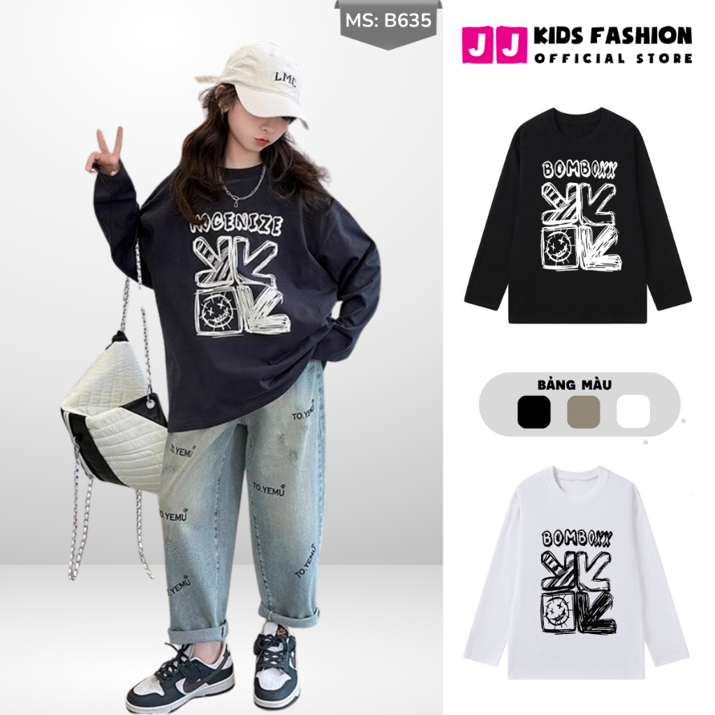 Áo Thun Dài Tay Xuân Thu Cho Bé Trai, Bé Gái In Hình Năng Động, Cổ Tròn | JJ Kids Fashion