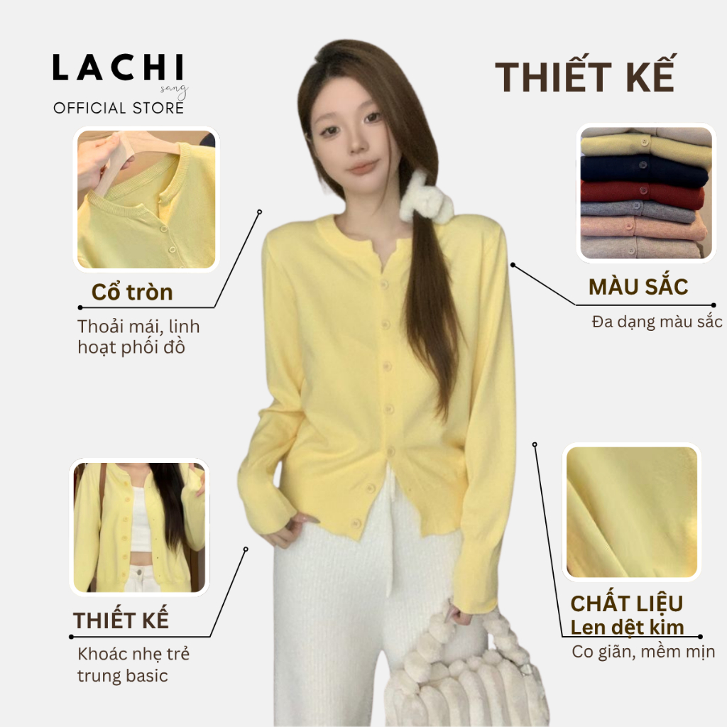 Áo len cardigan dài tay LACHI chất liệu dệt kim cổ tròn phong cách Hàn Quốc trẻ trung nữ tính LC-AL11 | BigBuy360 - bigbuy360.vn