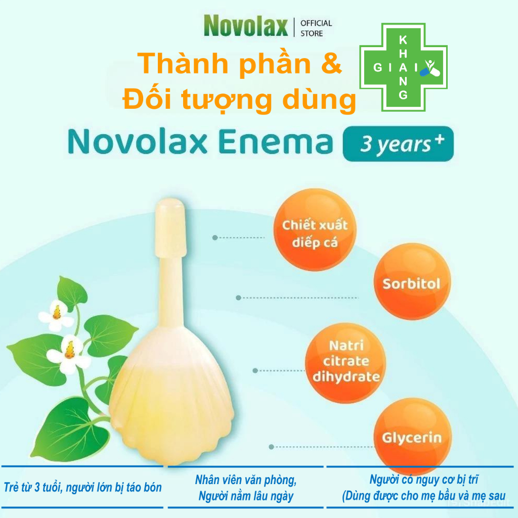 Thụt táo bón Novolax Enema cho trẻ từ 3 tuổi và người lớn (Hộp 12 ống)