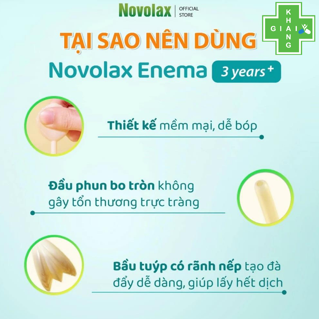 Thụt táo bón Novolax Enema cho trẻ từ 3 tuổi và người lớn (Hộp 12 ống)