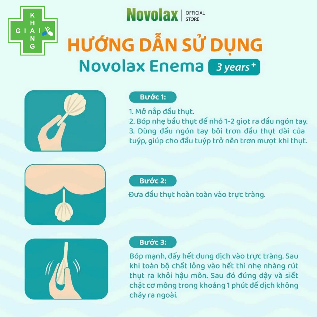 Thụt táo bón Novolax Enema cho trẻ từ 3 tuổi và người lớn (Hộp 12 ống)