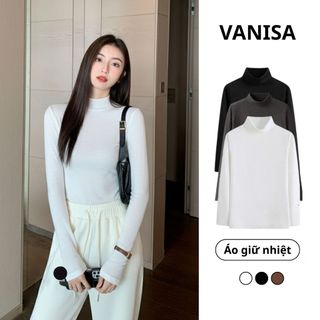 Áo giữ nhiệt nữ cổ lọ thấp tròn tay dài mùa đông chất bozip dày trắng đen nâu ôm body GN001