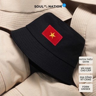 Nón Bucket PATCH THÊU LÁ CỜ VIỆT NAM , vành cụp vải Kaki Cotton 100% cao cấp Kaki Đen/ Kaki Be  - SOUL OF A NATION