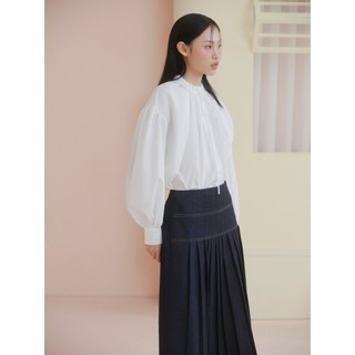 Chân váy OLV xếp ly chất liệu Jeans đứng form Navy Pleated Maxi Skirt dáng xòe thanh lịch