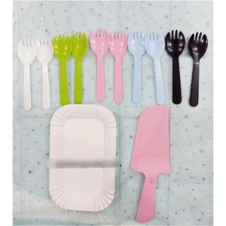 COMBO Phụ Kiện Ăn Bánh Kem, Bánh Sinh Nhật- set dao dĩa dùng một lần