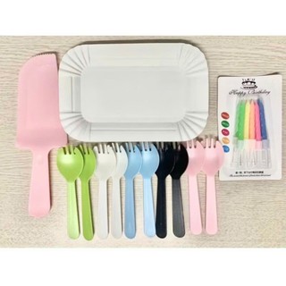 COMBO Phụ Kiện Ăn Bánh Kem, Bánh Sinh Nhật- set dao dĩa dùng một lần