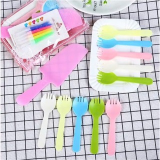 COMBO Phụ Kiện Ăn Bánh Kem, Bánh Sinh Nhật- set dao dĩa dùng một lần