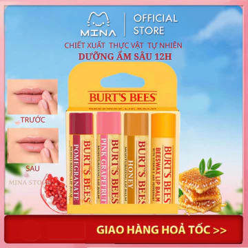 Son Dưỡng Burt’s Bees 4.25g Bees Moisturizing Lip Balm dưỡng môi, son dưỡng không màu Bill Mỹ