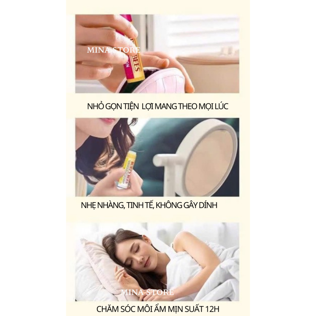 Son Dưỡng Burt’s Bees 4.25g Bees Moisturizing Lip Balm dưỡng môi, son dưỡng không màu Bill Mỹ