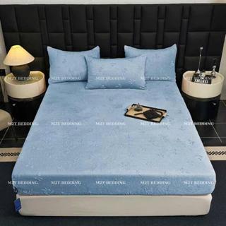 Bộ ga giường và vỏ gối nỉ nhung LUXURY M2T BEDDING dập nổi họa tiết nơ sang trọng - kích thước m6/m8/2m2