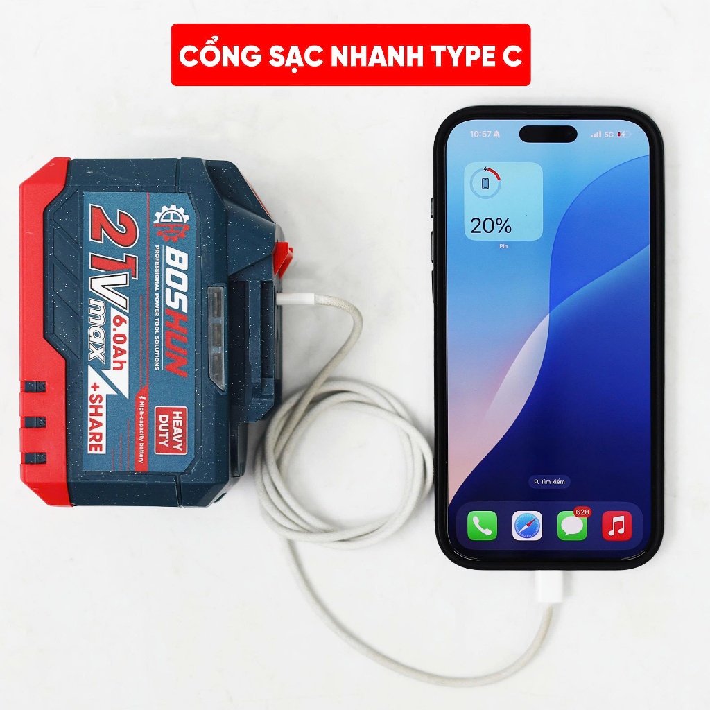 Combo Pin 15 Cell + Sạc Boshun BS-BK1506C, Dung Lượng Cực Lớn, Bảng Mạch Bền Bỉ, Có Cổng Sạc USB
