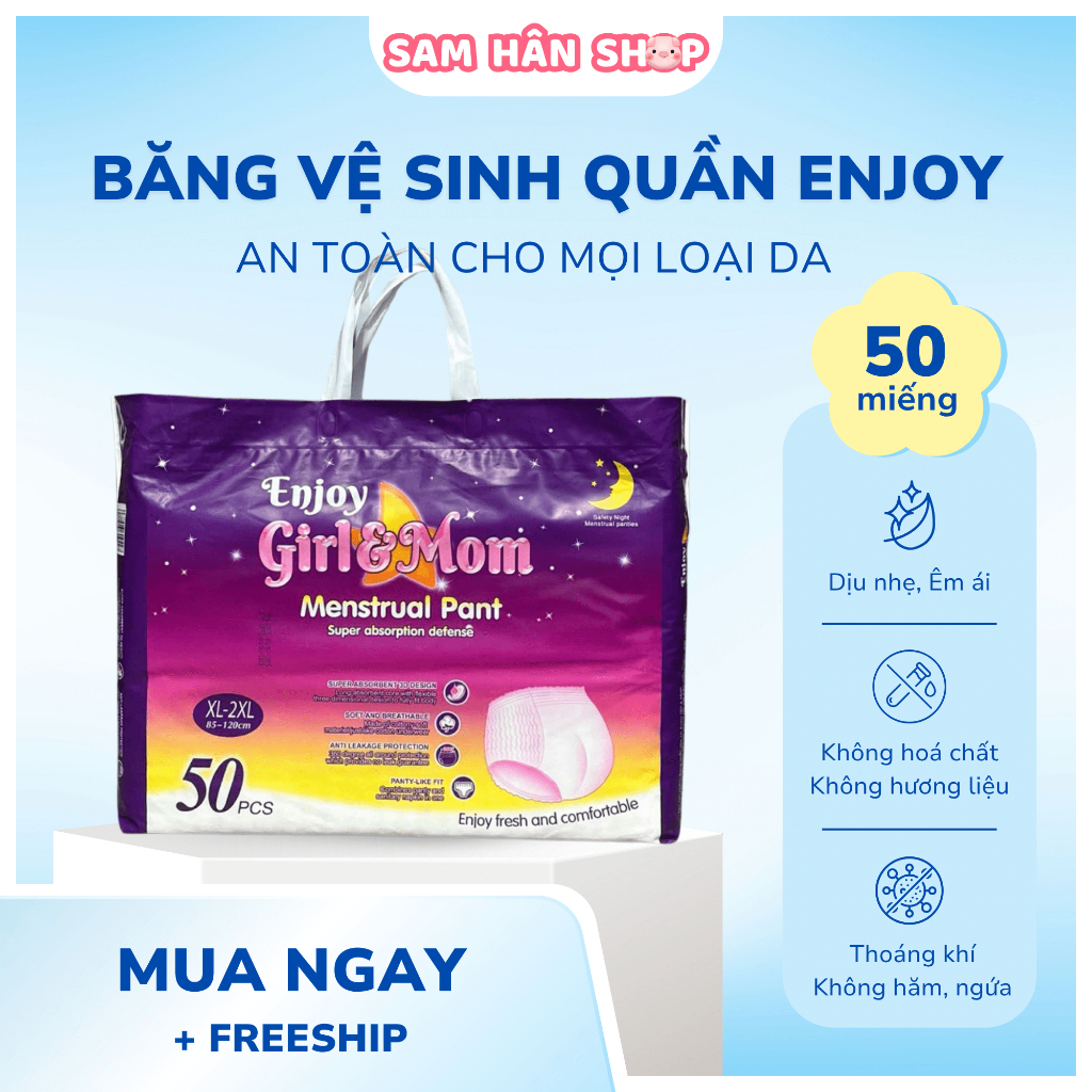 [Che Tên SP] Băng Vệ Sinh Quần Enjoy Girl&Mom, Thấm Hút Tốt Chống Tràn Hiệu Qủa, Đủ Size 30-80Kg