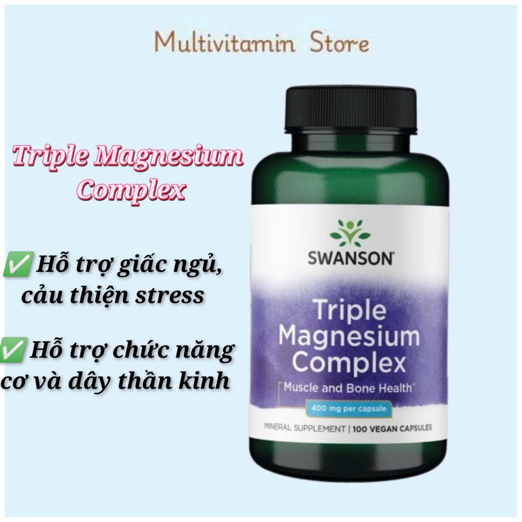 Magnésium Triple Complexe Swanson 400mg - 100 Gélules, Pour Système Nerveux Et Muscles, Neuf Sous Blister