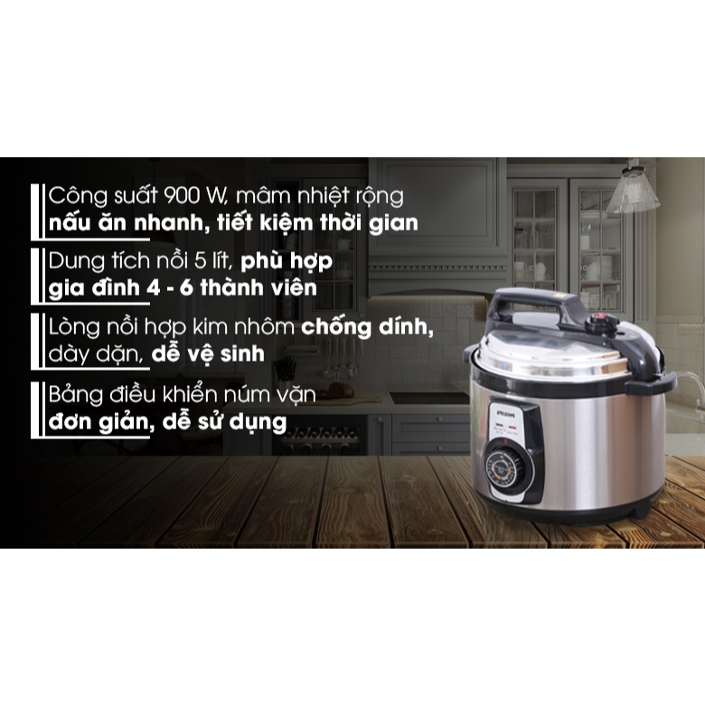 Nồi áp suất cơ Philips HD2103/66 5L - Công suất 900W - 14 chế độ nấu - Bảo hành chính hãng 24 tháng