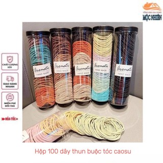 Hộp 100 dây thun, chun buộc tóc, chất liệu cao su, nhiều màu sắc dễ thương