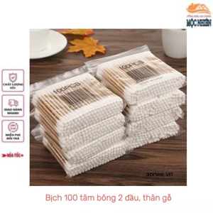 Bịch 100 tăm bông 2 đầu, thân gỗ - nhỏ gọn, tiện dụng