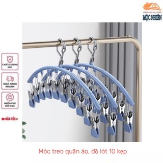[Hàng đẹp] Móc treo quần áo, đồ lót, tất vớ 10 kẹp, thiết kế khoá chống gió