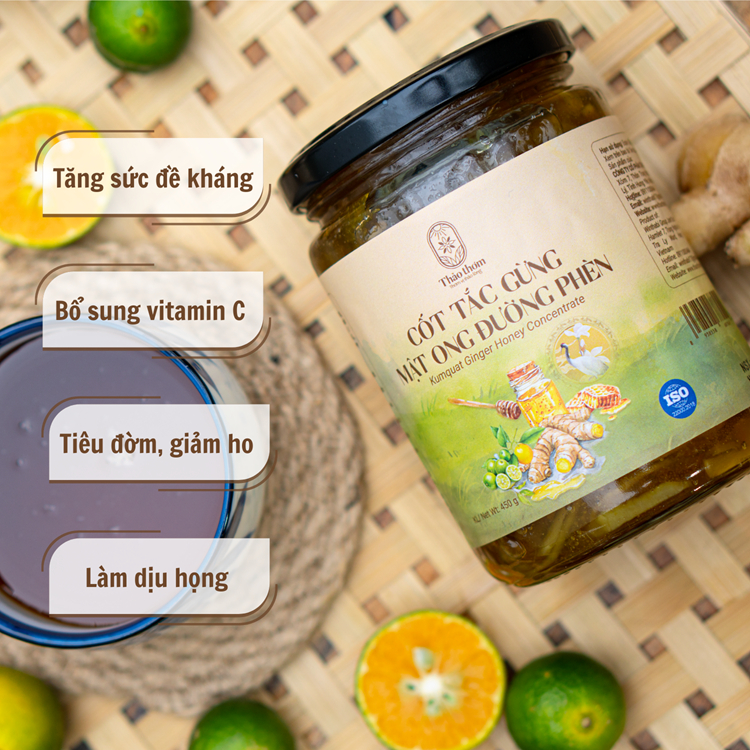 Tắc Gừng Mật Ong Đường Phèn Thảo Thơm – Dạng Sên Đặc, Hũ Thủy Tinh 440gram