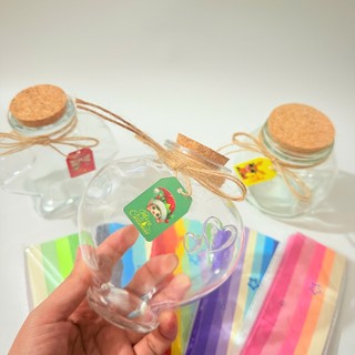 (Lo380ml+ tag giáng sinh+ giấy thường) Lọ chữa lành thủy tinh xinh xắn kèm giấy gấp sao ý nghĩa.