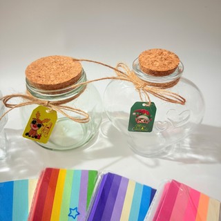 (Lo380ml+ tag giáng sinh+ giấy thường) Lọ chữa lành thủy tinh xinh xắn kèm giấy gấp sao ý nghĩa.