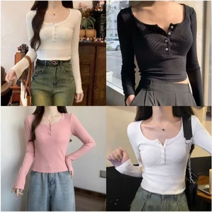 Áo Thun dài tay Giữ Nhiệt Cổ chữ U cổ Cài cúc Chất thun tăm mềm min co dãn cao cấp From ôm body siêu tôn giáng
