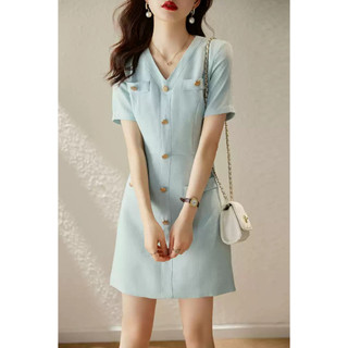 Đầm thiết kế KYE vải dạ thu đông màu xanh sang trọng Venica dress
