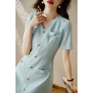 Đầm thiết kế KYE vải dạ thu đông màu xanh sang trọng Venica dress