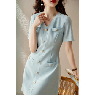 Đầm thiết kế KYE vải dạ thu đông màu xanh sang trọng Venica dress
