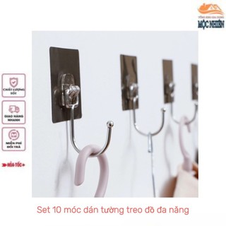 [Bản lớn] Set 10 móc treo đồ đa năng dán tường siêu dính, chịu lực tốt, chất liệu inox không gỉ