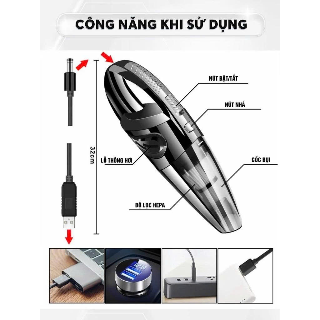 Máy Hút Bụi Cầm Tay Không Dây 5IN1, Lực Hút 18000PA Siêu Khỏe Công Suất 120W, Hút bụi cầm tay không dây khoẻ